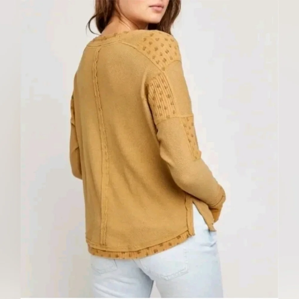 Free People Mustard Long Sleeve Henley Top